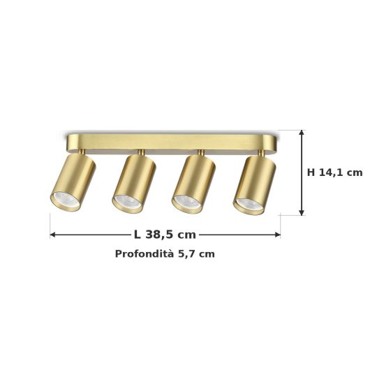 Ideal lux dynamite plafoniera lineare con 4 faretti cilindrici gu10 38,5cm ottone