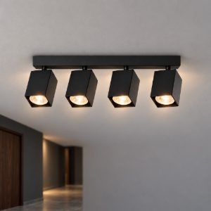 Ideal lux dynamite plafoniera lineare con 4 faretti a sezione quadrata gu10 38,5cm nera