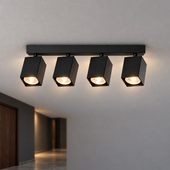 Ideal lux dynamite plafoniera lineare con 4 faretti a sezione quadrata gu10 38,5cm nera