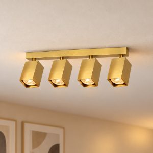 Ideal lux dynamite plafoniera lineare con 4 faretti a sezione quadrata gu10 38,5cm ottone