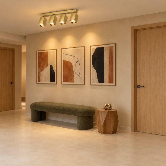 Ideal lux dynamite plafoniera lineare con 4 faretti a sezione quadrata gu10 38,5cm ottone