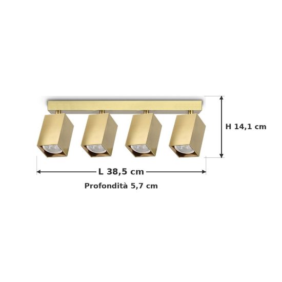 Ideal lux dynamite plafoniera lineare con 4 faretti a sezione quadrata gu10 38,5cm ottone