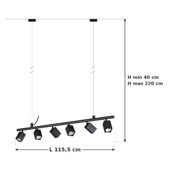 Ideal lux dynamite lampadario lineare con 6 faretti a sezione quadrata 115,5cm nero