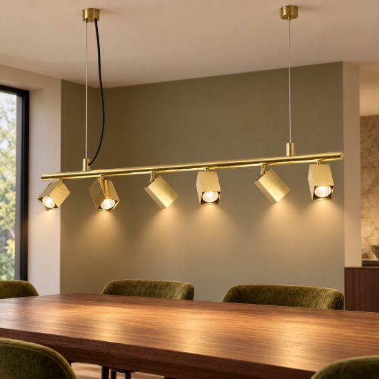 Ideal lux dynamite lampadario lineare con 6 faretti a sezione quadrata 115,5cm ottone