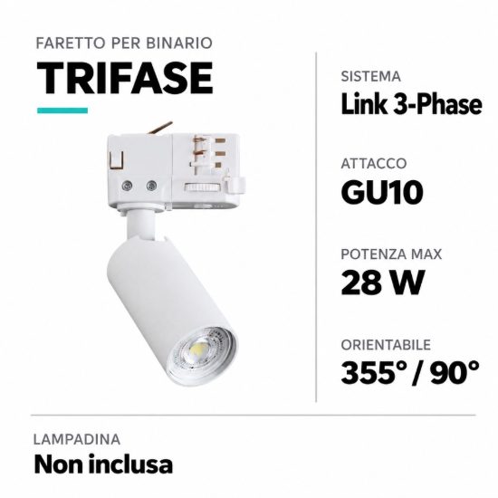 Ideal lux dynamite faretto per binario trifase cilindrico mini gu10 moderno bianco