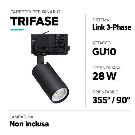 Ideal lux dynamite faretto per binario trifase cilindrico mini gu10 moderno nero