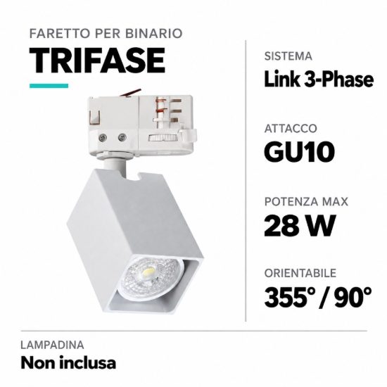 Ideal lux dynamite faretto per binario trifase a sezione quadrata gu10 moderno bianco