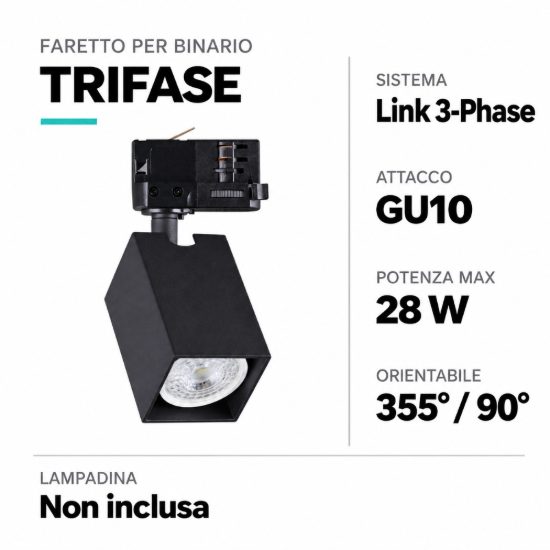 Ideal lux dynamite faretto per binario trifase a sezione quadrata gu10 moderno nero