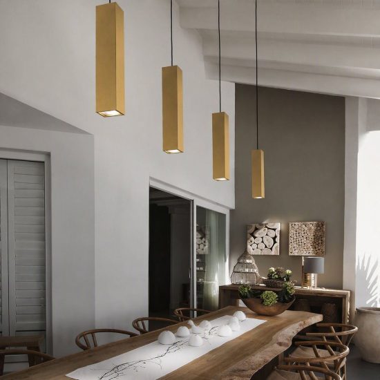 Ideal lux look lampada a sospensione a sezione quadrata 40cm ø6 per cucina ottone