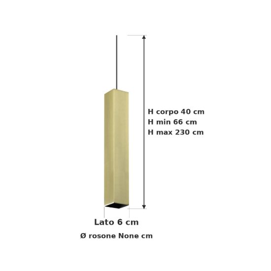 Ideal lux look lampada a sospensione a sezione quadrata 40cm ø6 per cucina ottone