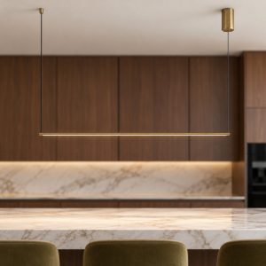 Ideal lux essence lampadario lineare a sezione tonda led 19w 3000k 115cm per cucina ottone