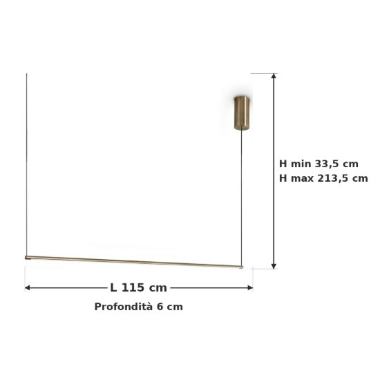 Ideal lux essence lampadario lineare a sezione tonda led 19w 3000k 115cm per cucina ottone