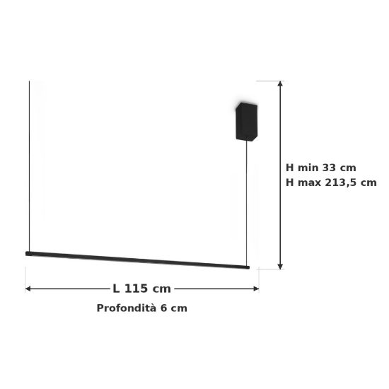 Ideal lux essence lampadario lineare a sezione quadrata led 19w 3000k 115cm per cucina nero