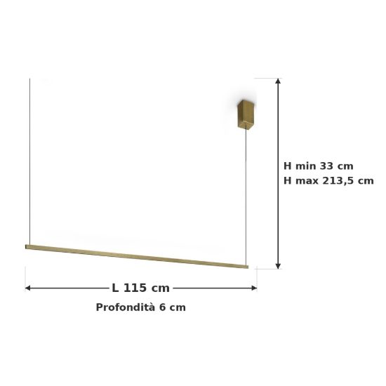 Ideal lux essence lampadario lineare a sezione quadrata led 19w 3000k 115cm per cucina ottone