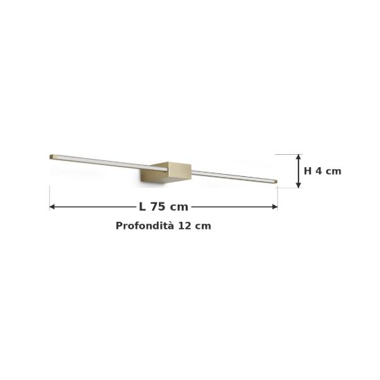 Ideal lux essence applique lineare a sezione quadrata led 12w 3000k 75cm per soggiorno ottone