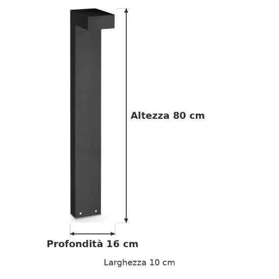 Ideal lux sirio lampione da giardino led 13w 3000k h80cm moderno nero ip65