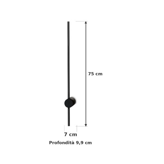 Ideal lux essence applique lineare a sezione tonda led 12w 4000k 75cm per soggiorno moderna nera