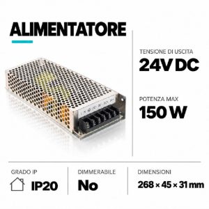 Trasformatore driver max 150w ip20 per striscia led 24v ideal lux