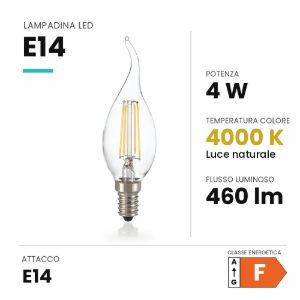 Lampadina e14 led 4w 4000k colpo di vento trasparente ideal lux
