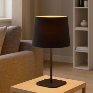 Nordik tl1 ideal lux  lampada da tavolo nero e oro paralume tessuto