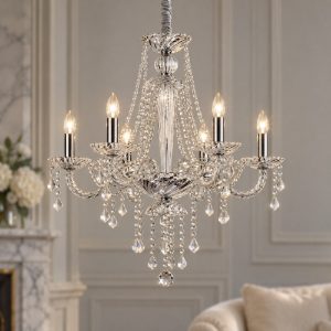 Ideal lux amadeus lampadario a sospensione con pendenti trasparente per soggiorno 6 luci 67cm
