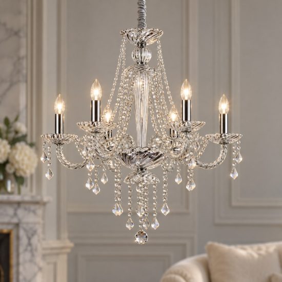 Ideal lux amadeus lampadario a sospensione con pendenti trasparente per soggiorno 6 luci 67cm