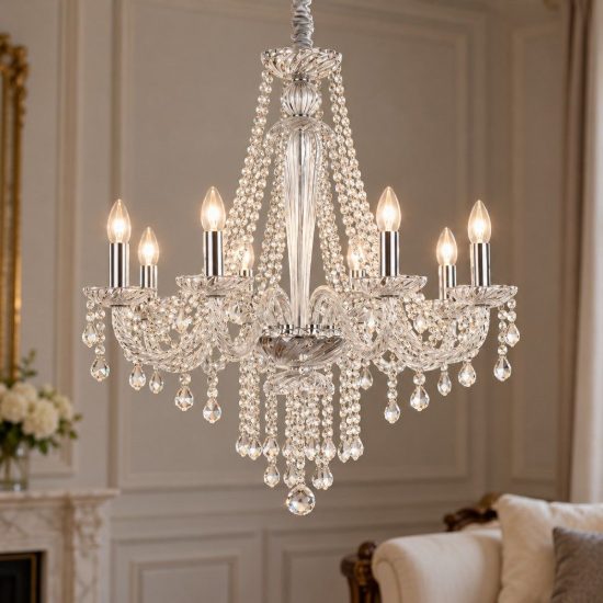 Ideal lux amadeus lampadario a sospensione con pendenti trasparente per soggiorno 6 luci 67cm