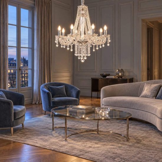 Ideal lux amadeus lampadario a sospensione con pendenti trasparente per soggiorno 6 luci 67cm