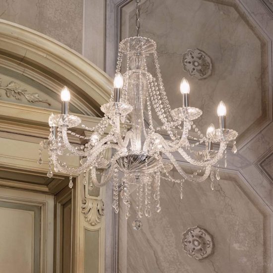 Ideal lux amadeus lampadario a sospensione con pendenti trasparente per soggiorno 6 luci 67cm