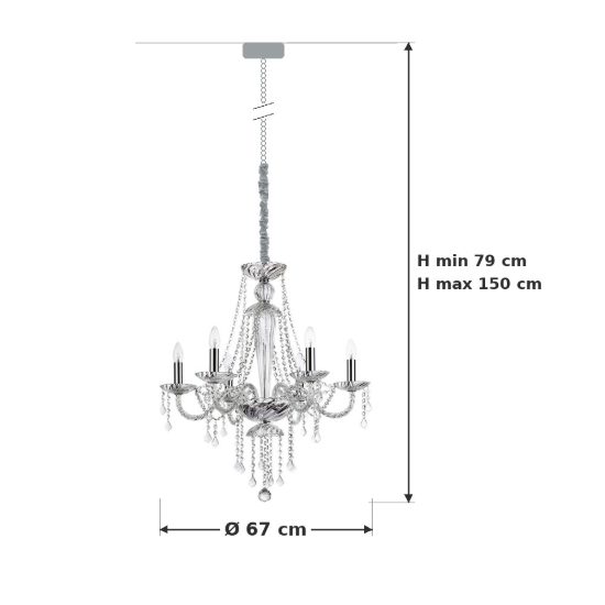 Ideal lux amadeus lampadario a sospensione con pendenti trasparente per soggiorno 6 luci 67cm