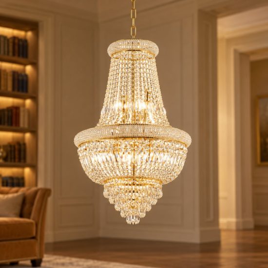 Ideal lux dubai lampadario con pendenti in cristallo 10 luci 52cm per soggiorno classico ottone