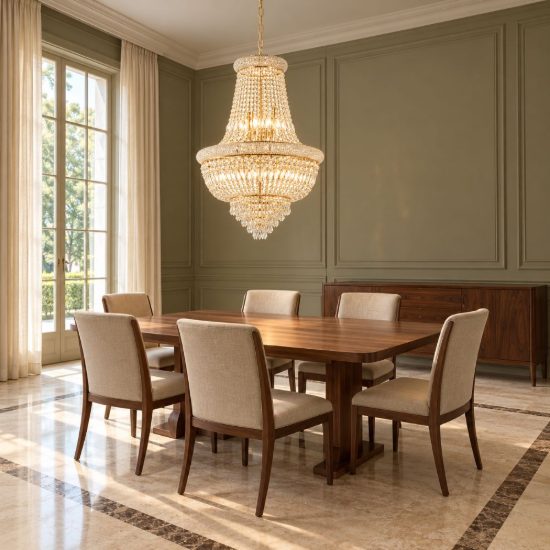 Ideal lux dubai lampadario con pendenti in cristallo 10 luci 52cm per soggiorno classico ottone