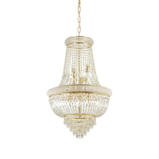 Ideal lux dubai lampadario con pendenti in cristallo 10 luci 52cm per soggiorno classico ottone