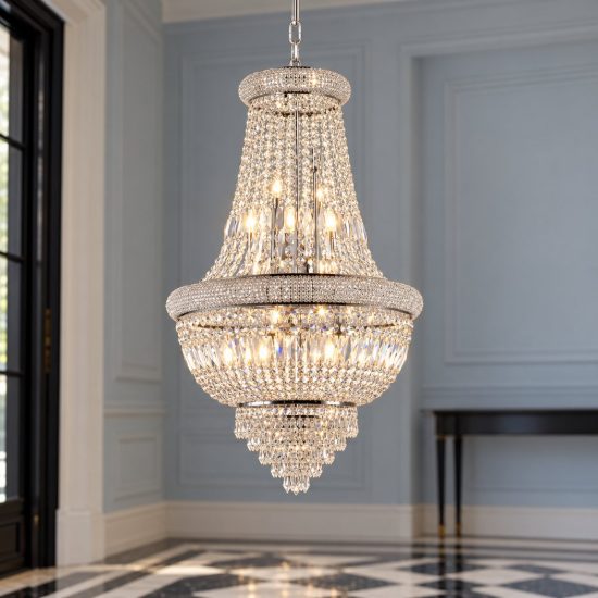 Ideal lux dubai lampadario con pendenti in cristallo 10 luci 52cm per soggiorno classico cromato