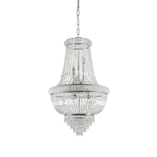 Ideal lux dubai lampadario con pendenti in cristallo 10 luci 52cm per soggiorno classico cromato