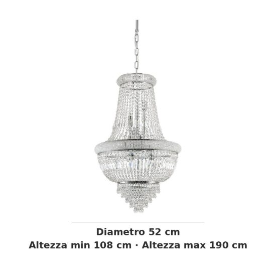 Ideal lux dubai lampadario con pendenti in cristallo 10 luci 52cm per soggiorno classico cromato