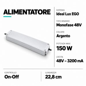 Driver led 150w 48v 3200ma per binario monofase on-off ideal lux