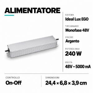 Driver led 240w 48v 5000ma per binario monofase on-off ideal lux