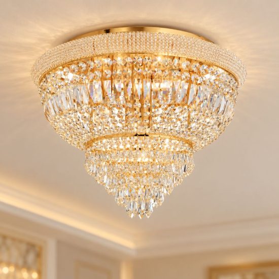 Ideal lux dubai plafoniera classica con pendenti in cristallo 24 luci 78cm ottone