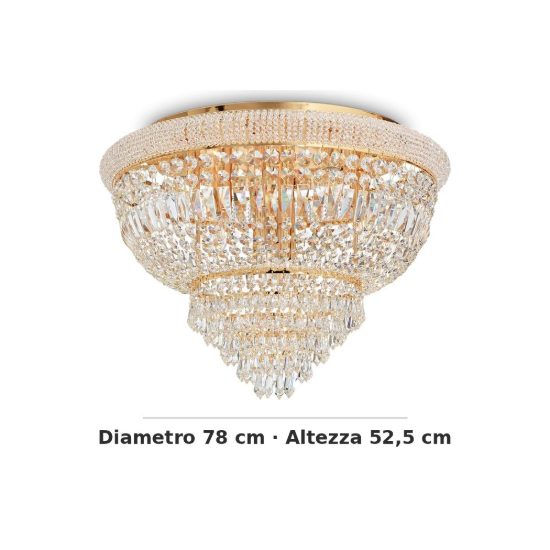 Ideal lux dubai plafoniera classica con pendenti in cristallo 24 luci 78cm ottone