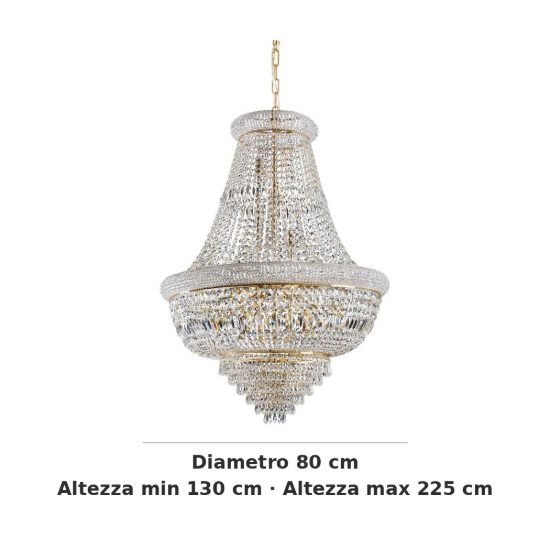 Ideal lux dubai lampadario con pendenti in cristallo 24 luci 80cm per soggiorno classico ottone