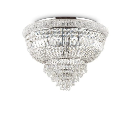 Ideal lux dubai plafoniera classica con pendenti in cristallo 24 luci 78cm cromata