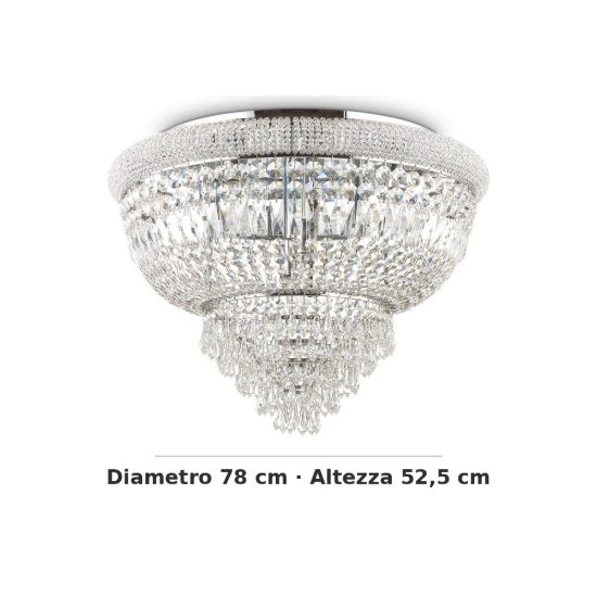 Ideal lux dubai plafoniera classica con pendenti in cristallo 24 luci 78cm cromata