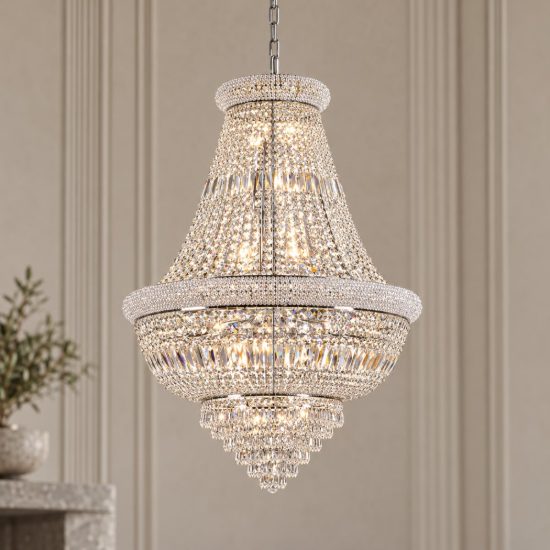 Ideal lux dubai lampadario con pendenti in cristallo 24 luci 80cm per soggiorno classico cromato