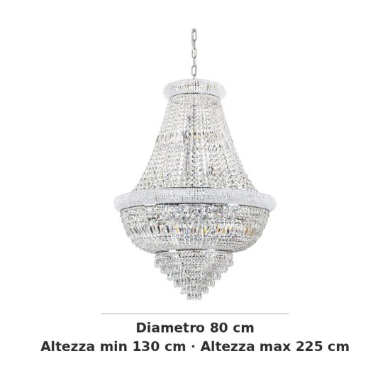 Ideal lux dubai lampadario con pendenti in cristallo 24 luci 80cm per soggiorno classico cromato