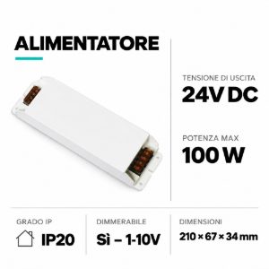 Driver 1-10v 100w per strip led 24v ip20 ideal lux