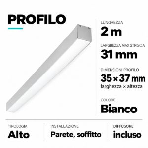 Profilo 2mt alto per strisce led max 31mm bianco ideal lux