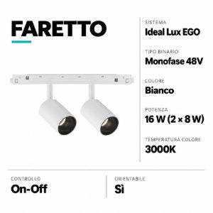 Ego ideal lux faretti led lineare 16w 3000k osram bianco orientabili binario monofase 48v on-off