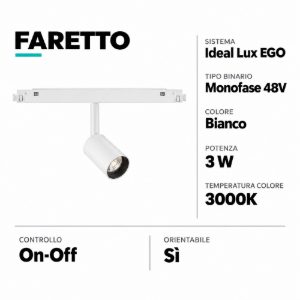 Ego ideal lux faretto led bianco 3w 3000k osram orientabile binario monofase 48v