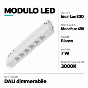 Ego ideal lux faretti led modulo 7w 3000k dimmerabili dali bianco binario monofase ego